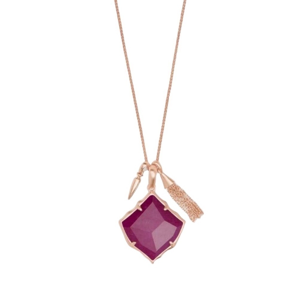 Kendra Scott Arlet Maroon Jade Pendant Necklace on Rose‎ Gold Toned Chain